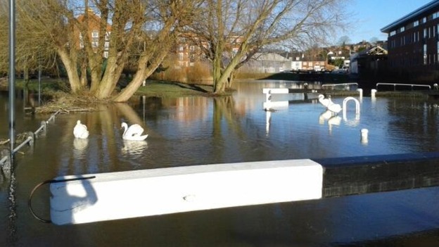 The edge of the canal at the Diglis can no longer be seen