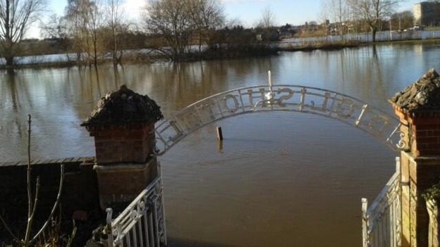 The entrance to the Diglis Hotel is completely under water
