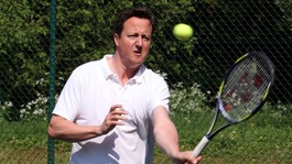 David Cameron playing tennis