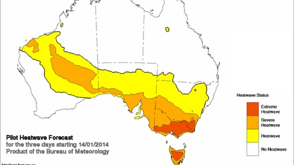 Predicted heatwave for the three days beginning on Monday.