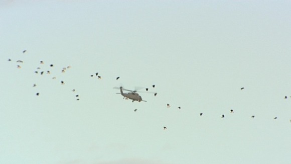 The helicopter heads for home