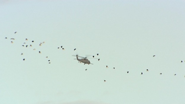 The helicopter heads for home