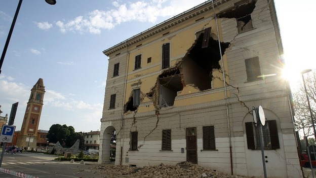 The Town Hall building on Sant' Agostino near Ferrara damaged today's earthquake