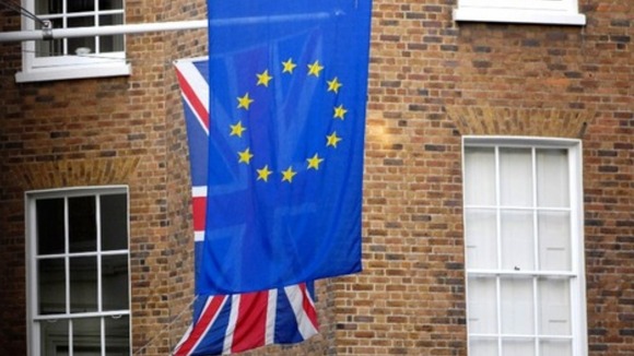 European Union flag and Britain's Union flag