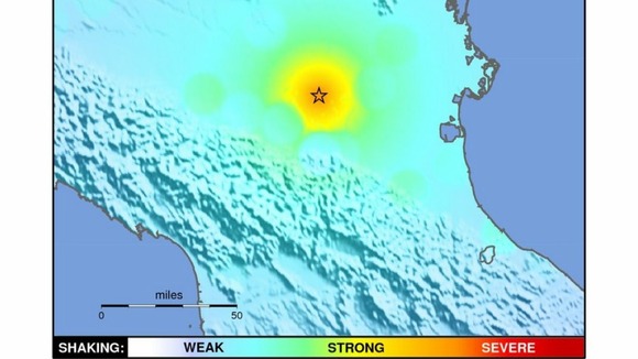 'Shakemap' showing the strength of Italian quake