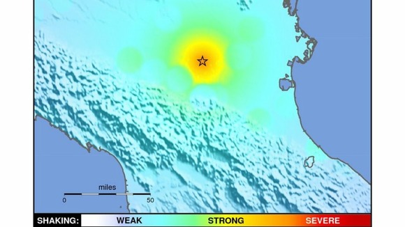 'Shakemap' showing the strength of Italian quake