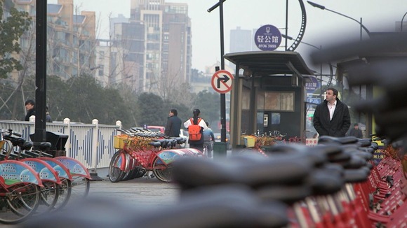 Man down street in china