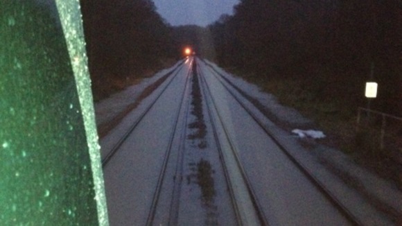 Flooded railway lines at Bletchingley Tunnel