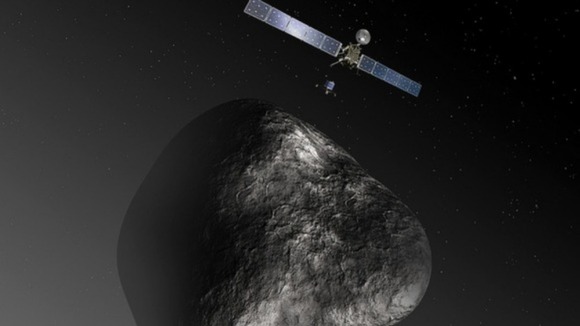 An artist's impression of the Rosetta orbiter deploying to Comet 67P/Churyumov-Gerasimenko