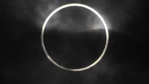 An annular solar eclipse in seen from Machida, on the outskirts of Tokyo