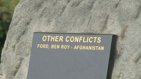Private Ford's name on the memorial in the village of Newbold in Chesterfield