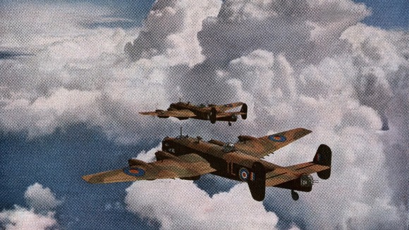 Halifax bombers on a bombing raid during World War 2