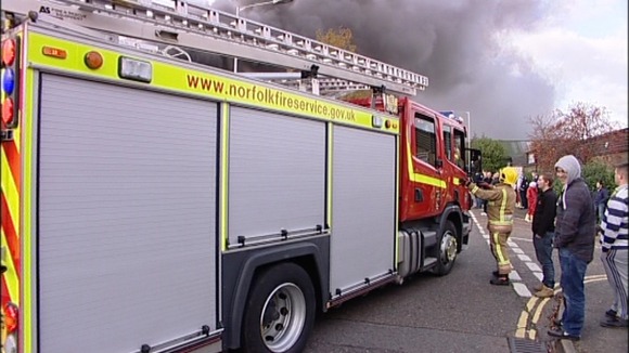 A Norfolk fire engine responding to a call