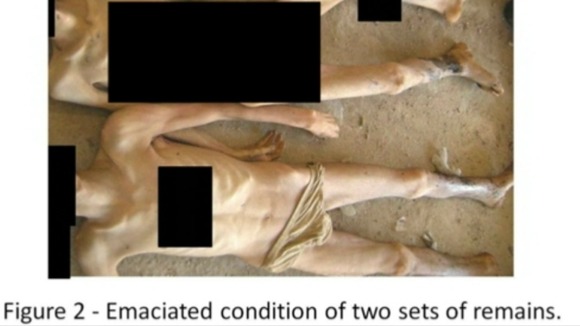 Photo purporting to show two dead prisoners (comments are from the Cart-Ruck report)