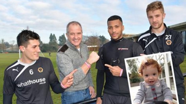 Danny Batth, David Davis and recent signing Michael Jacobs joined Steve Bull in showing their support for Margot Martini (inset)