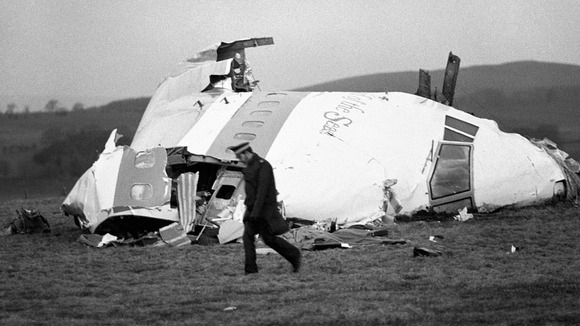 The wrecked nose section of the Pan-Am Boeing 747 at Lockerbie