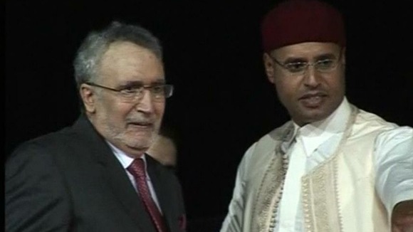 Abdelbasset al Megrahi with Said Gaddafi on his return to Tripoli