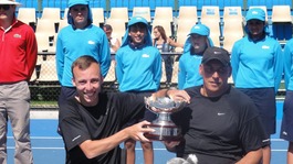 Andy Lapthorne with his quad doubles partner Peter Norfolk.