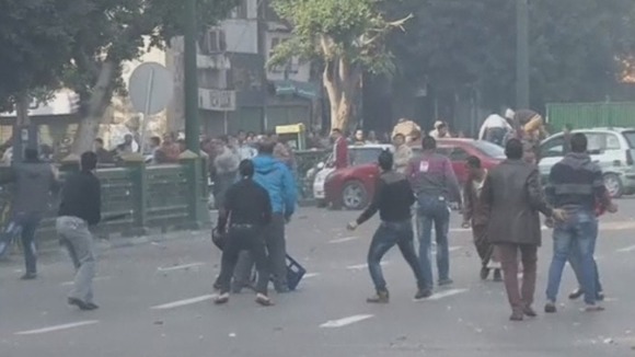 Protesters clash in Cairo.