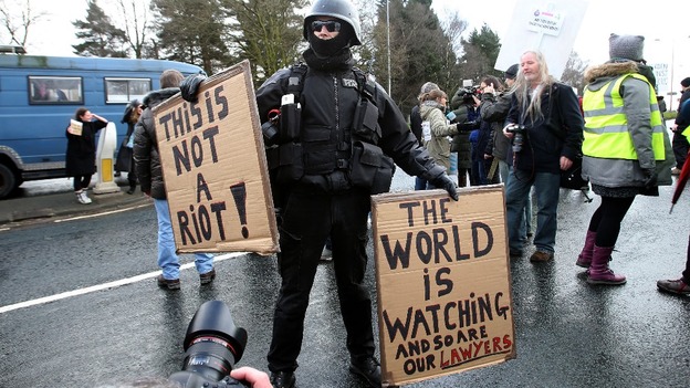 Hundreds of anti-fracking protestors have marched towards Barton Moss in Greater Manchester