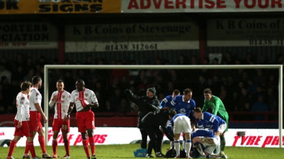 Bryan Oviedo receives treatment during Saturday's win over Stevenage.