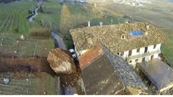 One giant boulder stopped metres before crashing into the main section of the property