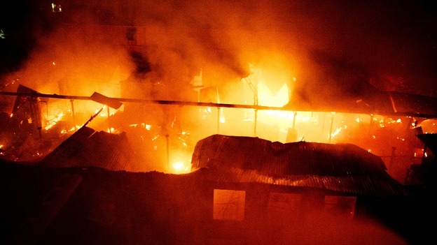Fire crews have been using aerial platforms