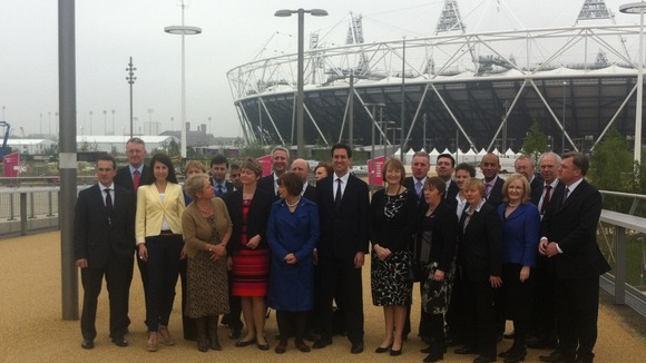 The shadow cabinet poses outside the Olympic stadium.