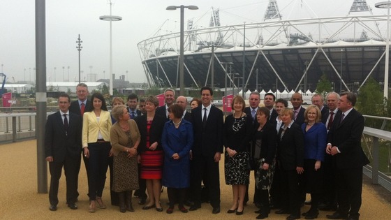 The shadow cabinet poses outside the Olympic stadium.