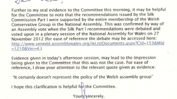 Letter from Welsh Conservative leader