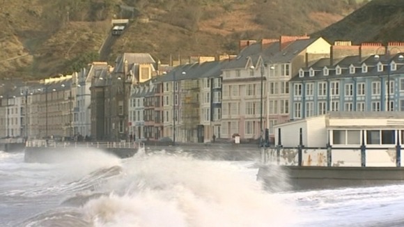High tide in Aberystwyth this morning