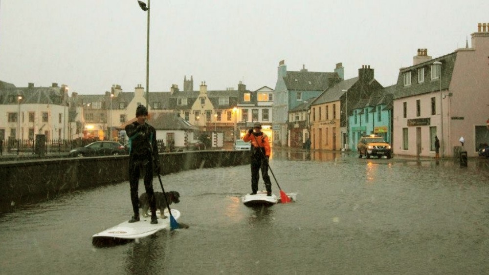 Stornoway residents take to paddle boards in the floods ITV News