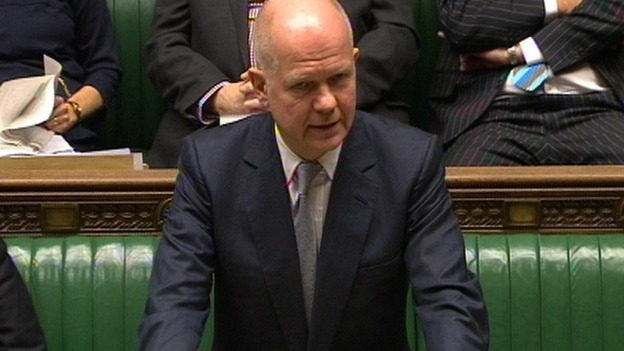 Foreign Secretary William Hague address MPs in the House of Commons