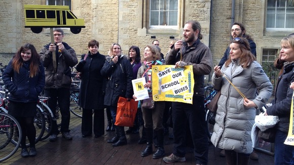 Parents protest against proposals to cut free school bus services