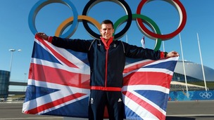 Team GB flag bearer, Jon Eley, in Sochi