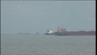 Oil tankers off the Suffolk coast
