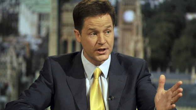 Britain's Deputy Prime Minister, Nick Clegg, is seen appearing on the Andrew Marr Show