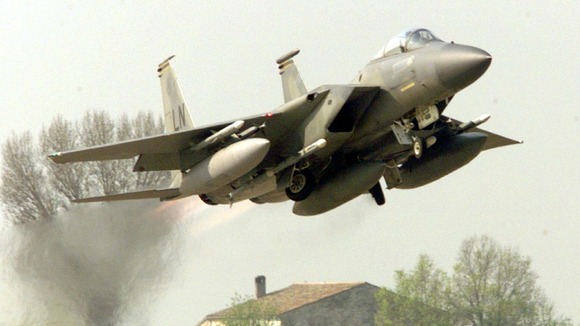 A U.S. F15 takes off from the air base of Cervia in the northern Italy in this April 2, 1999