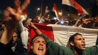 Opposition supporters shout in their stronghold of Tahrir Square, in Cairo