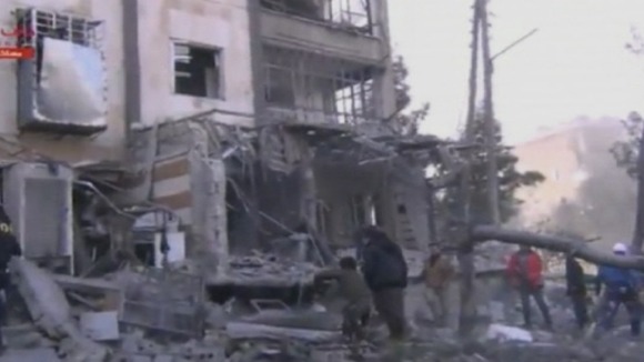 The remains of Aleppo prison after the believed suicide bomb attack