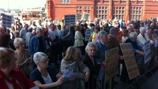 Protesters outside the Senedd