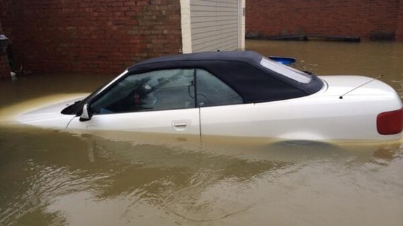 A flooded car in Wraysbury, Berksjire
