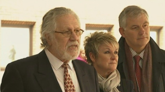 Dave Lee Travis speaks to reporters outside court after he was acquitted of 12 charges