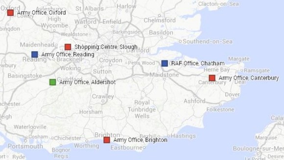 Locations where suspect packages have been found