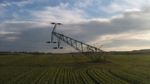 Electricity pylon bears the brunt of strong winds in Houghton-le-Spring.