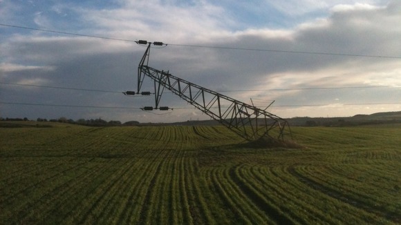 Electricity pylon bears the brunt of strong winds in Houghton-le-Spring.