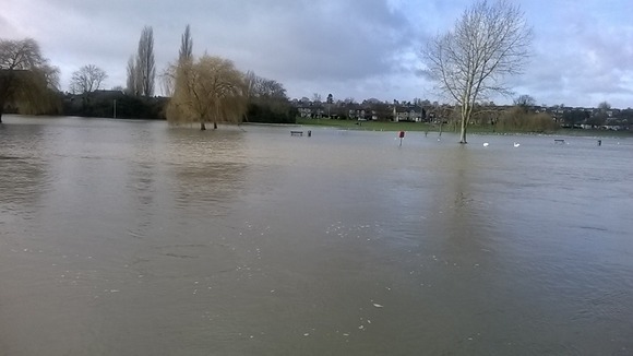 The River Great Ouse has burst its banks in St Neots, Cambridgeshire