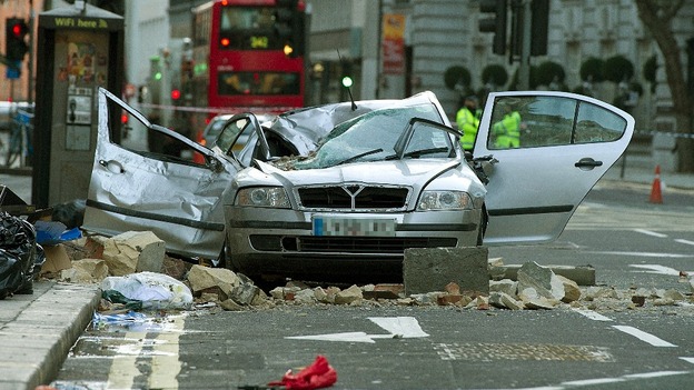 Large chunks of masonry fell on to her silver Skoda Octavia at about 11.05pm last night.