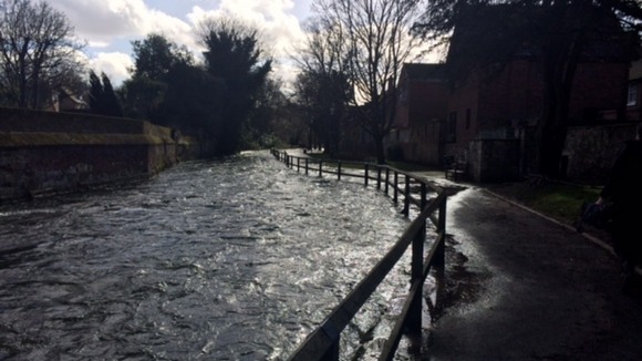 The River Itchen has burst its banks.