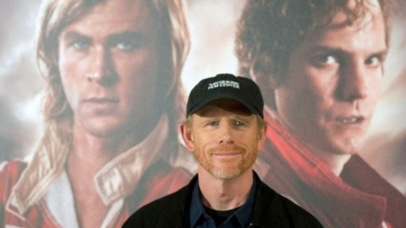 Director Ron Howard with the Rush promotional poster